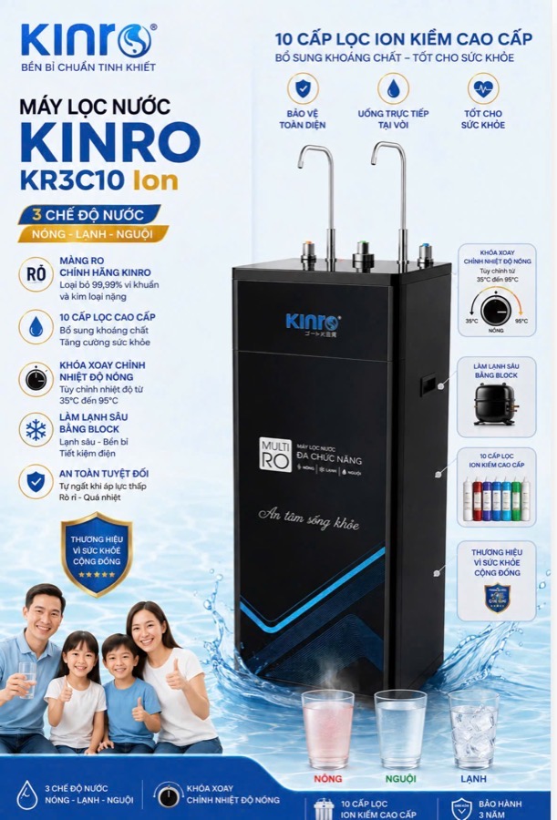 Máy lọc nước Kinro KR3C10 ION đa chức năng nóng lạnh nguội